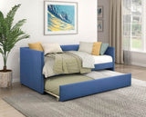 1pc Daybed with Trundle Blue Fabric Upholstery Wooden Frame Modern Home Furniture B011P256687