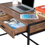 ZUN 106*50*75cm Retro Wood Table Top Black Steel Frame Particle Board Two Drawers Computer Desk Can Be 49804738