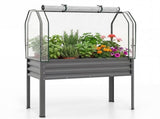 3-in-1 Metal Raised Garden Bed with Mini Greenhouse Cover, Elevated Planter Box - Gray 48993703