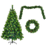 ZUN 6FT Grass Green Christmas Tree, Large Branches Pine Tree, Pre-Lit Set with Tree & Garland & Wreath, N704P198445F