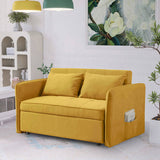 53.5"Chenille fabric pull-out sofa bed,sleeper loveseat couch with adjustable armrests-Yellow 00609460