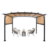 ZUN 350*280*230.5cm Aluminum Dark Brown Post Brown Adjustable Shade Fabric Curved Top Folding Shed 67152724