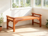 Solid Wood Outdoor Garden Bench, Rustic Minimalist Patio Bench with Curved Slatted Seat & Side 60831672