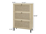 Rattan 3 Door Shoe Rack, Freestanding Modern Shoe Storage Cabinet, for Entryway 93242944