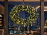 36" Snow-Tipped Pinecone Wreath, 200 PVC Tips, 70 Warm White LEDs with 8 Modes, Battery Box 34216235