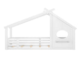 Twin House Floor Bed with Window and a Small Shelf, Solid Wood Floor Bed with House-shaped Roof, No W1580P362678