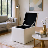 Beige Linen-Textured Storage Ottoman with Black Rubber Feet Compact Square Seat with Hidden 96142875