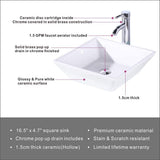 16.5" Square Bathroom Vessel Sink White Porcelain Counter Bowl for Bathroom Vanity D16306243