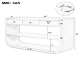 Modern Curved Console Table with 3 Soft-Close Drawers & 2 Open Shelves, Solid Wood Base, N759P433560K