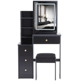 Small Size Left Bedside Cabinet Vanity Table Cushioned Stool, Touch Control Sliding LED Mirror, W936P202365
