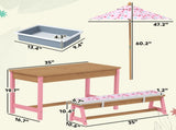 Flamingo Theme Kids Picnic Table Set, Pink Outdoor Table with Foldable Umbrella, Removable Cushions 44490164