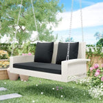 ZUN 2-Person Wicker Hanging Porch Swing with Chains, Cushion, Pillow, Rattan Swing Bench for Garden, 32760469