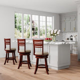 24" Counter Height Slat Back Swivel Stool, Cherry Finish, Beige Fabric Seat B04660684