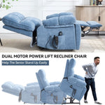 ZUN Blue Heat Massage Dual Motor Infinite Position Up to 350 LBS Large Electric Power Lift Recliners W1803P264051