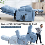 ZUN Blue Heat Massage Dual Motor Infinite Position Up to 350 LBS Large Electric Power Lift Recliners W1803P264051