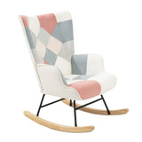 ZUN Rocking Chair with ottoman, Mid Century Fabric Rocker Chair with Wood Legs and Patchwork Linen for W561P175989