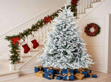 7 FT Pre-lit Snow Flocked Christmas Tree, Artificial Hinged Xmas Pine Tree with 1100 Branch Tips, 02996300