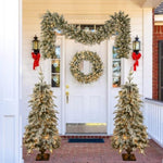 ZUN Pre-lit Christmas Artificial Tree 4-Piece Set, Garland, Wreath and Set of 2 Entrance Trees, X-mas N710P181623K