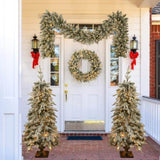 ZUN Pre-lit Christmas Artificial Tree 4-Piece Set, Garland, Wreath and Set of 2 Entrance Trees, X-mas 46945564