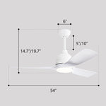 ZUN 54 Inch White ABS Ceiling Fan With 6 Speed Smart Remote Control Dimmable Reversible DC Motor For 36014381