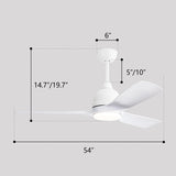 ZUN 54 Inch White ABS Ceiling Fan With 6 Speed Smart Remote Control Dimmable Reversible DC Motor For 36014381