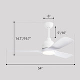 ZUN 54 Inch White ABS Ceiling Fan 6 Speed Smart Remote Control Dimmable Reversible DC Motor For Living W882140943