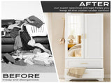 White Wardrobe Closet with Mirror Door, 2 Doors & 2 Drawers Storage Cabinet with LED Sensor Light, 36362195