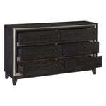 ZUN Modern Bedroom 1pc Dresser of 6 Drawers Grooves Cutouts Pulls Ebony Finish and Silver Contemporary B011P170939