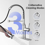 ZUN Kitchen Faucet - Spring Kitchen Sink Faucet with 3 Modes Pull Down Sprayer, Single Handle&Deck Plate 12338848