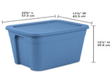 (4 pack) 18 Gallon Tote, Plastic Storage Bin with Snap-on Lid, Stackable, Blue 01884659