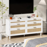 ZUN 59" Rattan Dresser with Drawers, 6 Drawer Dresser for Bedroom, Clothes Storage Cabinet for Bedroom, W757P209514