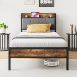 Twin Size Bed Frame, Storage Headboard with Charging Station, Solid and Stable, Noise Free, No Box 75440206