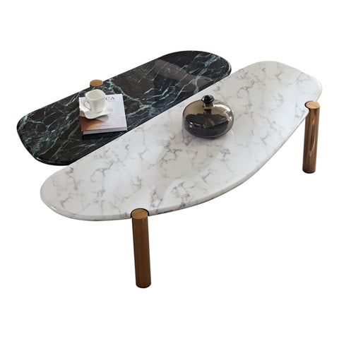 ZUN Faux Marble Coffee Tables Accent Tea Tables with Gold Metal Foot for Living Room Home Office W876P221049