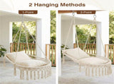 Beige Boho Macrame Hanging Swing Chair with 2 Padded Cushions, 330LBS Capacity Hammock Chair for 25444551