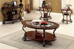 ZUN Traditional Style Brown Cherry 1pc COFFEE TABLE Open Bottom Shelf Ornate Design Glass Top Living B011P203063