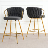 Modern design High stool Gold Plated legs Kitchen Dining Dark grey linen bar chair, suitable for W210P201266