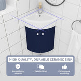 Corner Bathroom Vanity Sink Combo for Small Space Wall Mounted Cabinet Set, Ceramic Sink W99990112