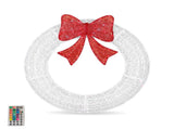 36in Pre-lit Outdoor Christmas Wreath Decoration, Lighted Metal Wreath with Red Bow, Remote Control 57008559