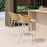 Santorini 28" Wicker Back Outdoor Bar Stool, Set of 2, Wheat Beige Axroma Olefin B2719P308009