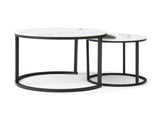 Set 2 Coffee Table Nesting White and gray top Black Frame Circular Round and Marble Pattern Wooden 68840643