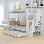 ZUN Twin over Twin Bunk Bed with Trundle and Storage, White 04852204