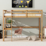 ZUN Twin High Loft Bed, Rubber Wood Loft Bed with Safety Guardrail, built-in desk, ladder,White Oak W504P206980