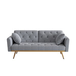 ZUN 68.3" Gray velvet nail head sofa bed with throw pillow and midfoot W1658127043