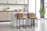 Counter Height Bar Stools Set of 2, Upholstered Linen Bar Chairs, Metal Footrest and Frame for W1249P257009