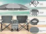Portable Outdoor 2-Seat Folding Chair with Removable Sun Umbrella Grey 17431575