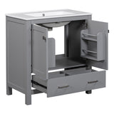 30" Gray Bathroom Vanity Single Sink, Combo Cabinet Undermount Sink, Bathroom Storage Cabinet WF324043AAE
