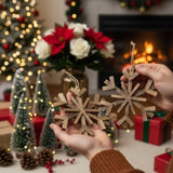 2PCS Set 17.7" Christmas Tree Decorations Large Wood Snowflake Ornaments Rustic Wall Art for Holiday 95566499