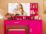 pink MDF vanity set with melamine veneer, 1 drawer, 1 door, three-color light bulb 65026932