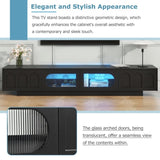 ZUN ON-TREND TV Stand with Fluted tempered Glass Doors for TVs Up to 95'', Functional Media Console with WF531672AAB