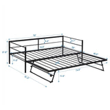 Twin Size Metal Daybed with Adjustable Trundle, Pop Up Trundle, Black 55665672